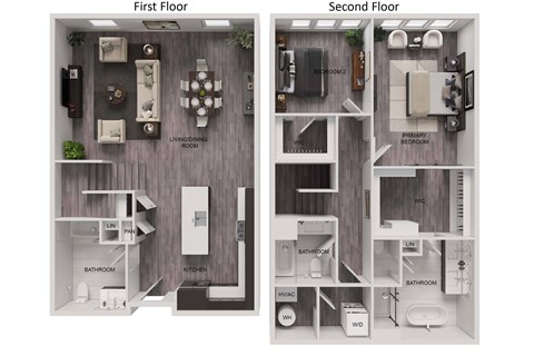 Floor plan for 2 beds, 3 baths, 1689 sqft
